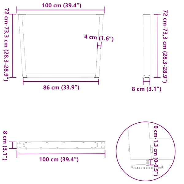 Matbordsben V-formade 2 st antracit 100x(72-73,3) cm stål