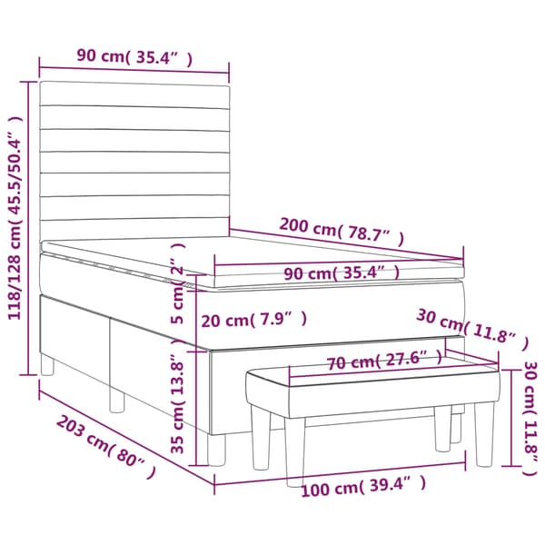 Ramsäng med madrass gräddvit 90x200 cm tyg
