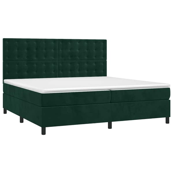 Ramsäng med madrass & LED mörkgrön 200x200 cm sammet
