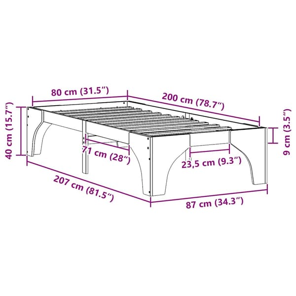 Sängram Brun 80 x 200 cm Massiv furu