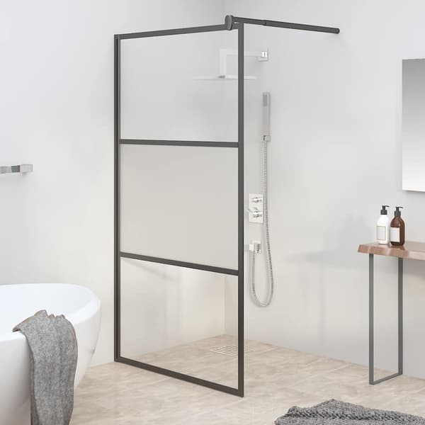 Duschvägg 100x195 cm halvfrostat ESG-glas svart