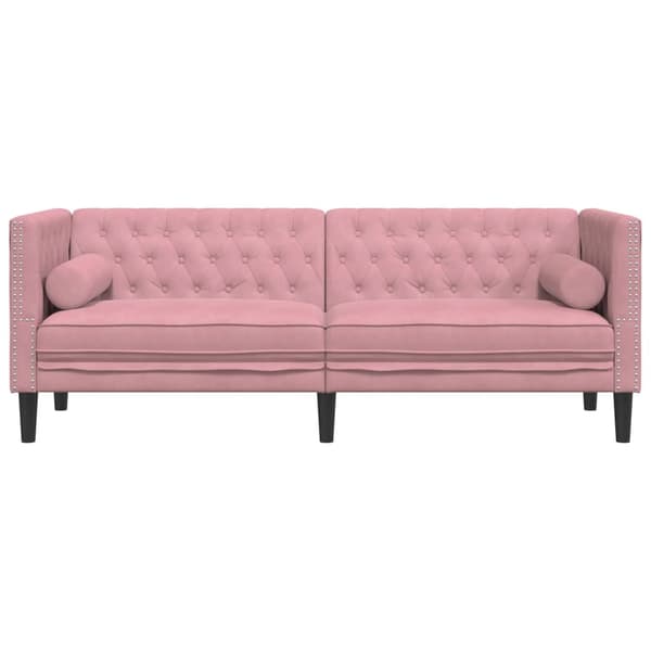 Chesterfieldsoffa med bolsterkuddar 3-sits rosa sammet