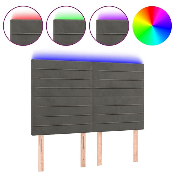 Sänggavel LED mörkgrå 144x5x118/128 cm sammet
