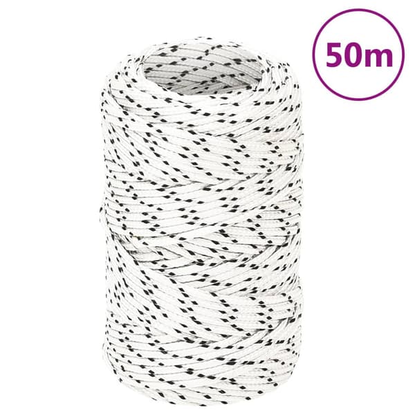 Båtlina flätad vit 2 mm x 50 m polyester