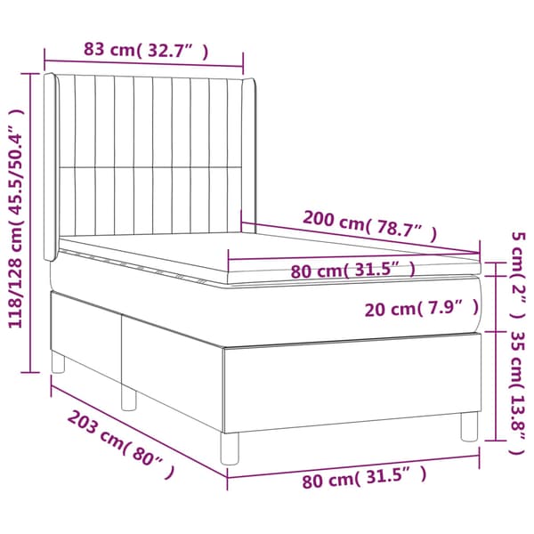 Ramsäng med madrass mörkgrå 80x200 cm sammet