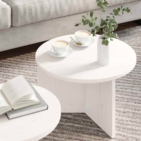 Kaffeebord 2 pcs Vit Massivt tallträ