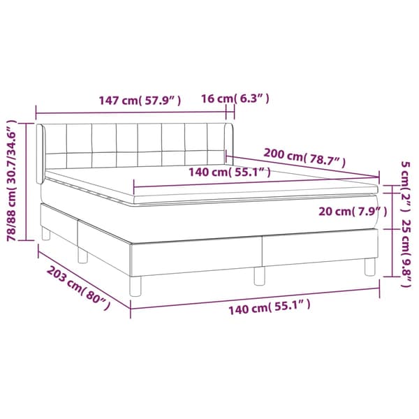 Ramsäng med madrass ljusgrå 140x200 cm sammet