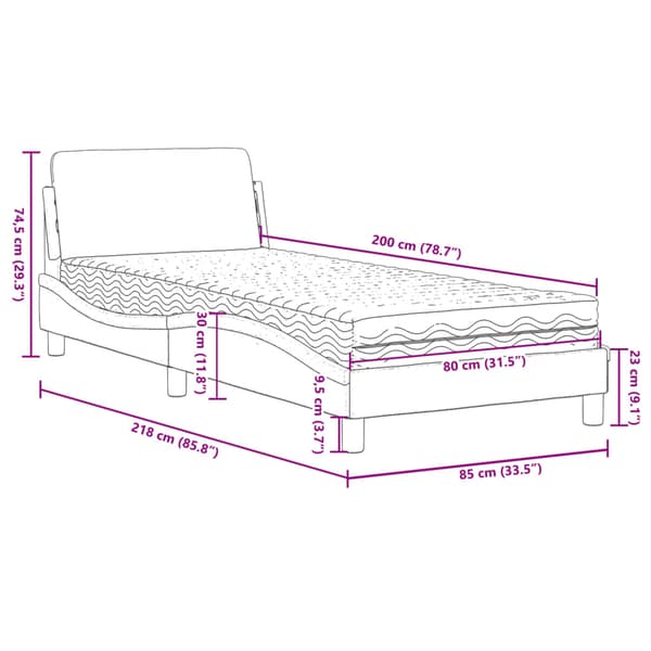 Bed with Mattress "Dover" Light Grey 80x200 cm Fabric