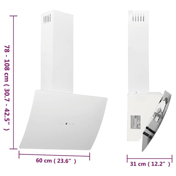 Köksfläkt 60 cm stål och härdat glas vit