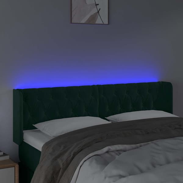 Sänggavel LED mörkgrön 147x16x78/88 cm sammet