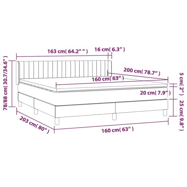Ramsäng med madrass ljusgrå 160x200 cm sammet