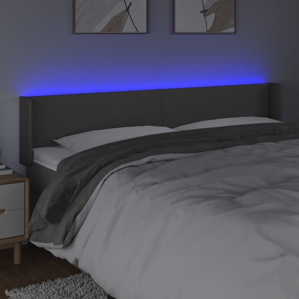 Sänggavel LED grå 183x16x78/88 cm konstläder