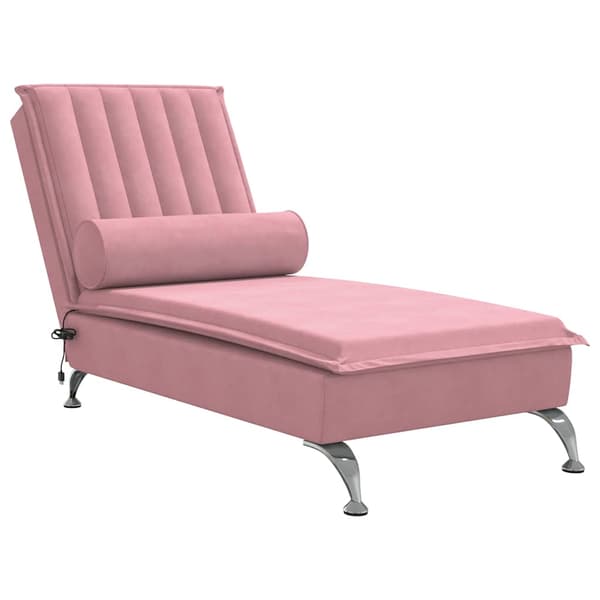 Massageschäslong med bolster rosa sammet