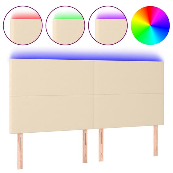Sänggavel LED gräddvit 200x5x118/128 cm tyg
