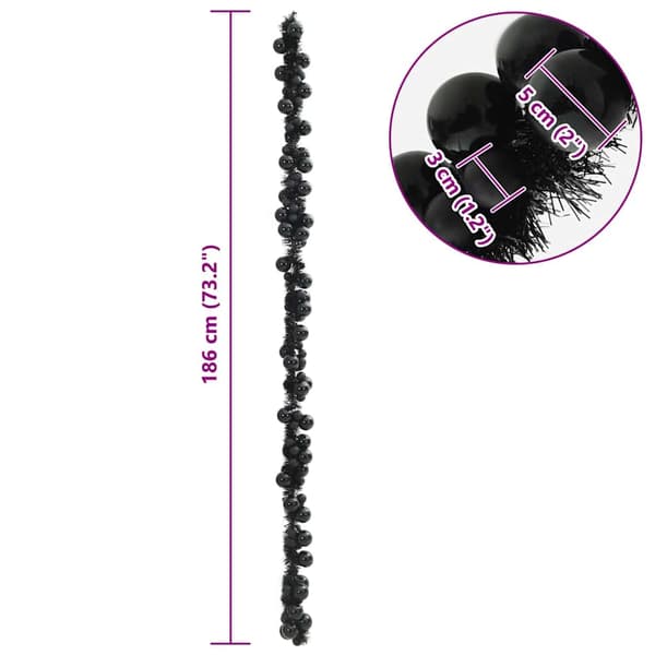 Julkulagirland Svart 186 cm Polystyren