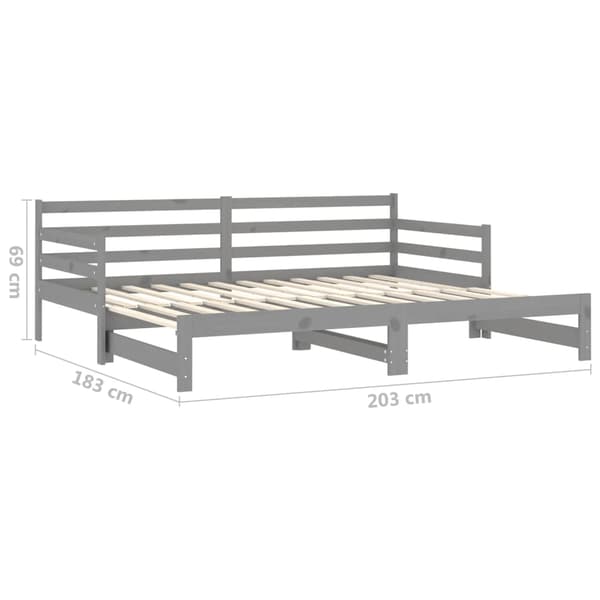 Dagbädd utdragbar 2x(90x200) cm grå massiv furu