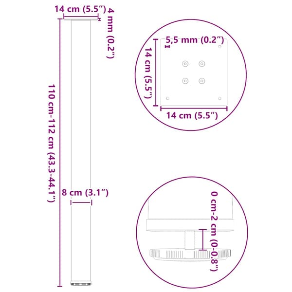 Barbordsben 4 st naturstål 110-112 cm stål