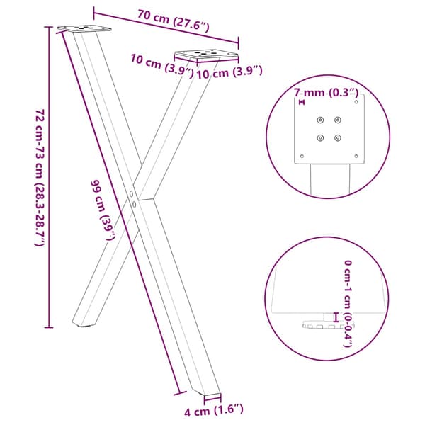 Matbordsben X-formade 2 st antracit 70x(72-73) cm stål