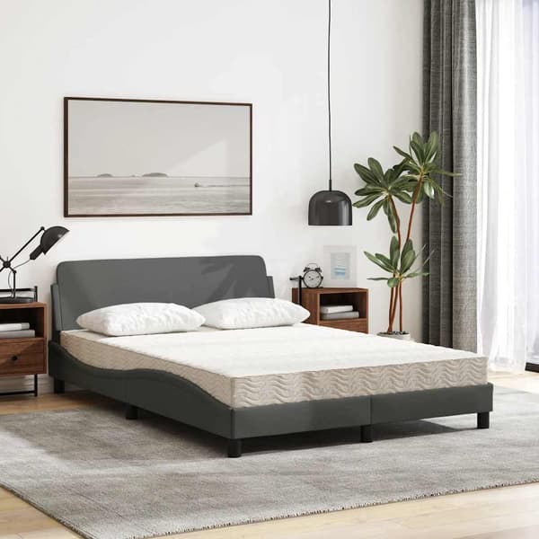 Bed with Mattress "Dover" Dark Grey 140x200 cm Fabric