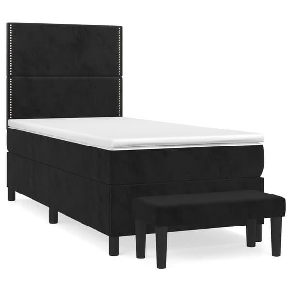 Ramsäng med madrass svart 90x190 cm sammet