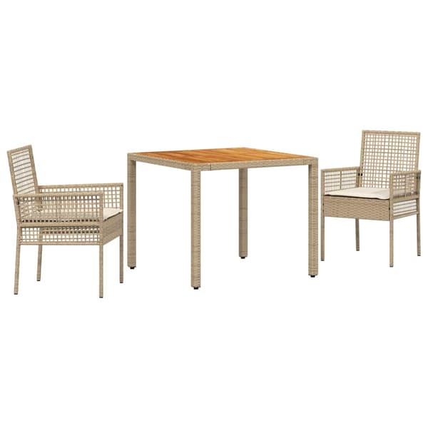 Trädgårdsmöbelset 3 pcs Beige konstrotting