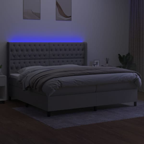 Ramsäng med madrass & LED ljusgrå 200x200 cm tyg