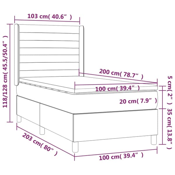 Ramsäng med madrass & LED mörkgrå 100x200 cm sammet