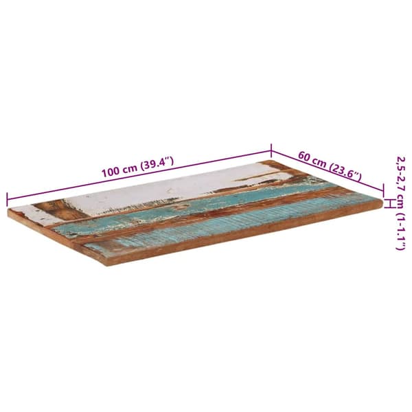 Rektangulär bordsskiva 60x100cm 25-27mm massivt återvunnet trä