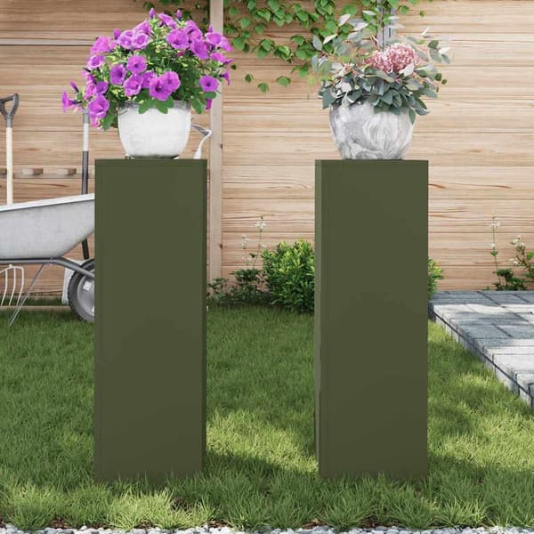 Växtställ 2 pcs Olivgrön 24 x 24 x 75 cm Stål