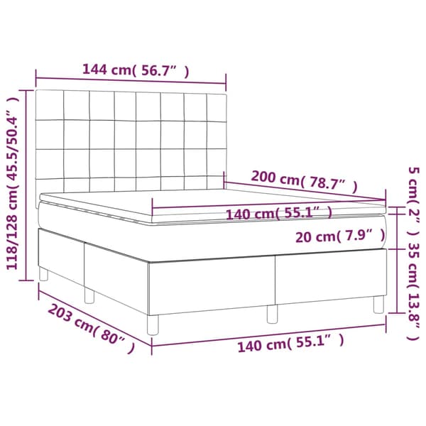 Ramsäng med madrass & LED svart 140x200 cm sammet