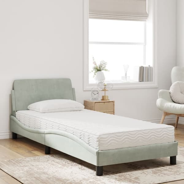 Bed with Mattress "Dover" Light Grey 90x190 cm Velvet