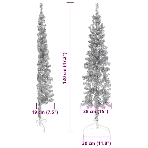 Smal halv plastgran med stativ silver 120 cm