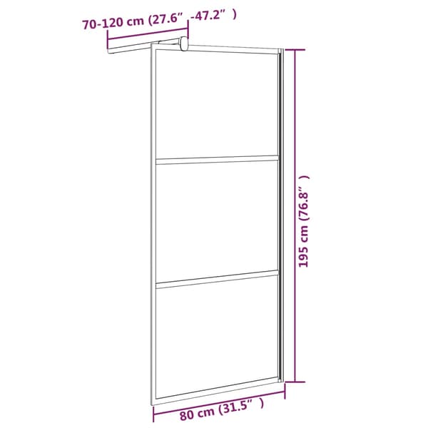 Duschvägg 80x195 cm halvfrostat ESG-glas svart