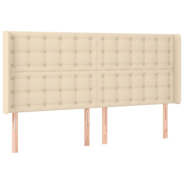 Sänggavel LED gräddvit 203x16x118/128 cm tyg