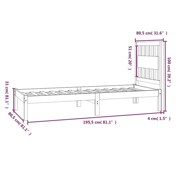 Sängram vit massivt trä 75x190 cm