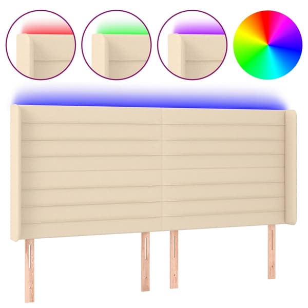 Sänggavel LED gräddvit 183x16x118/128 cm tyg