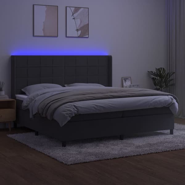 Ramsäng med madrass & LED mörkgrå 200x200 cm sammet
