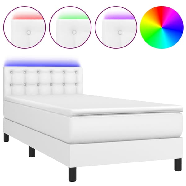 Ramsäng med madrass & LED vit 90x190 cm konstläder