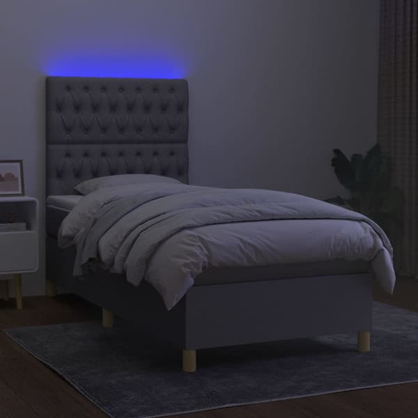 Ramsäng med madrass & LED ljusgrå 80x200 cm tyg