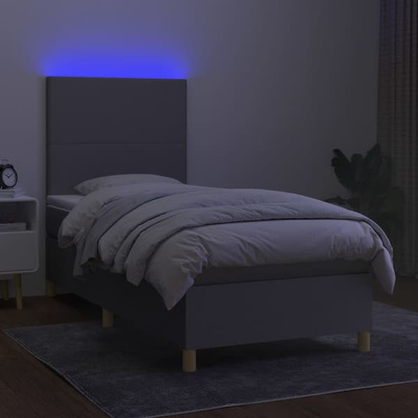 Ramsäng med madrass & LED ljusgrå 80x200 cm tyg