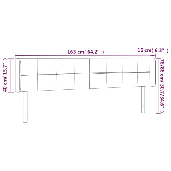 Sänggavel LED mörkgrå 163x16x78/88 cm sammet