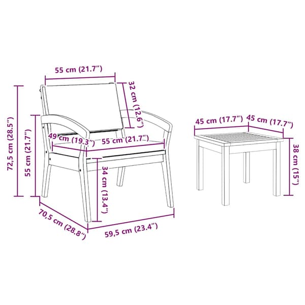 Bistroset med kudde 5 pcs Brun Polyester