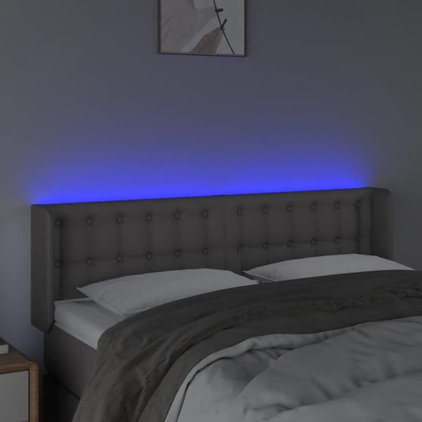 Sänggavel LED grå 147x16x78/88 cm konstläder