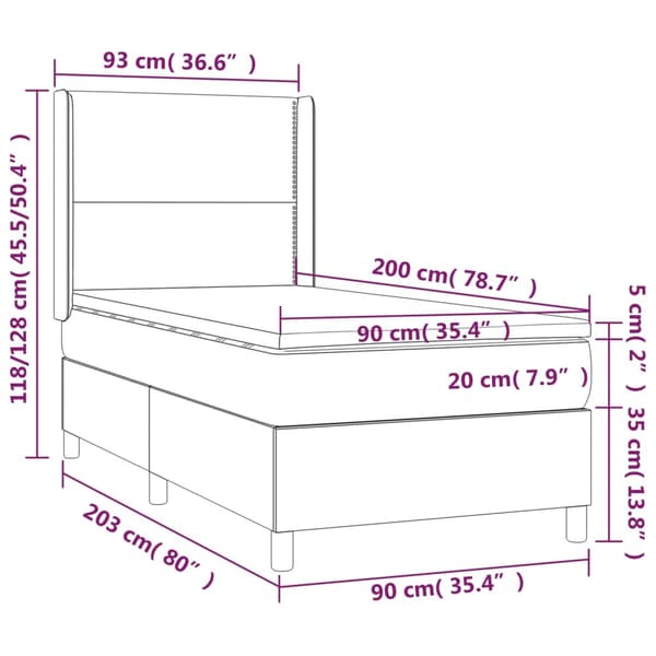 Ramsäng med madrass & LED blå 90x200 cm tyg