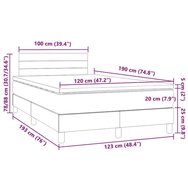 Ramsäng med madrass & LED blå 120x190 cm tyg
