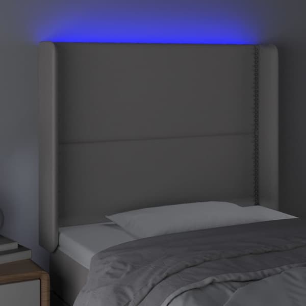 Sänggavel LED grå 103x16x118/128 cm konstläder