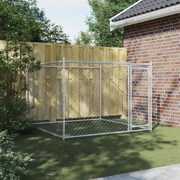 Hundgård med dörr grå 2x2x1,5 cm galvaniserat stål