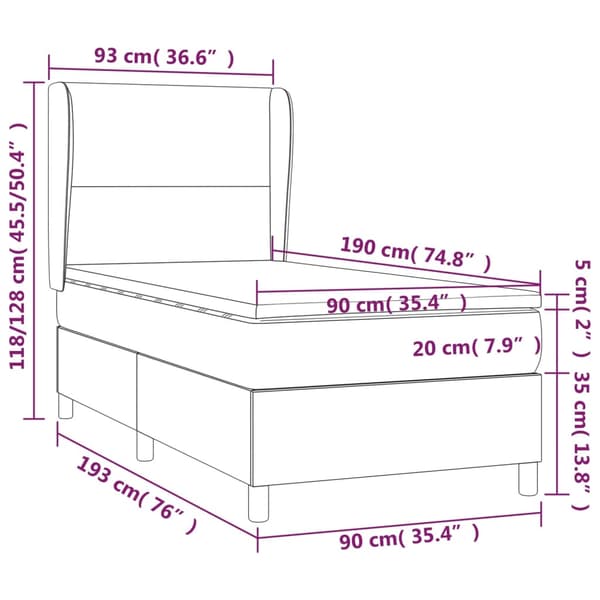 Ramsäng med madrass mörkgrå 90x190 cm sammet