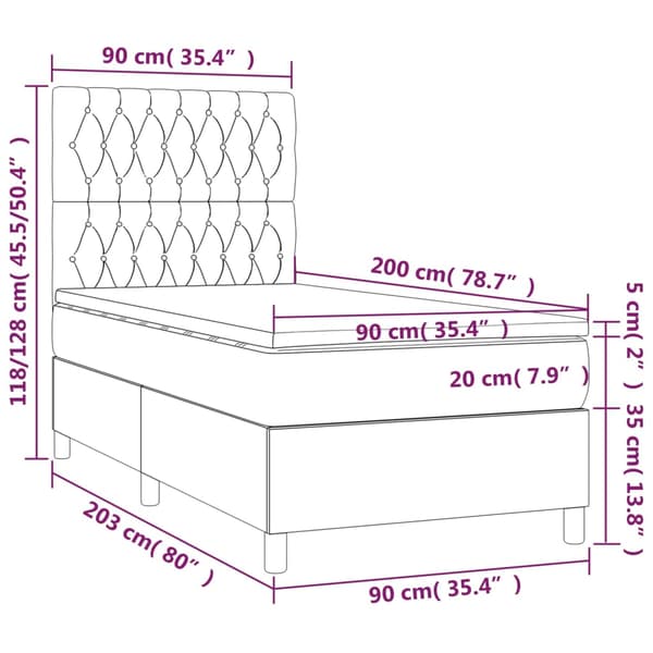 Ramsäng med madrass mörkgrå 90x200 cm sammet