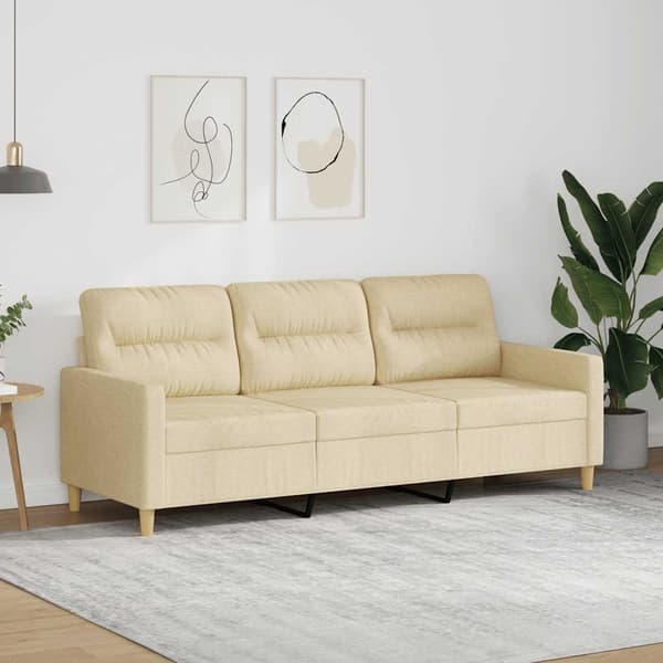 3-sitssoffa gräddvit 180 cm tyg